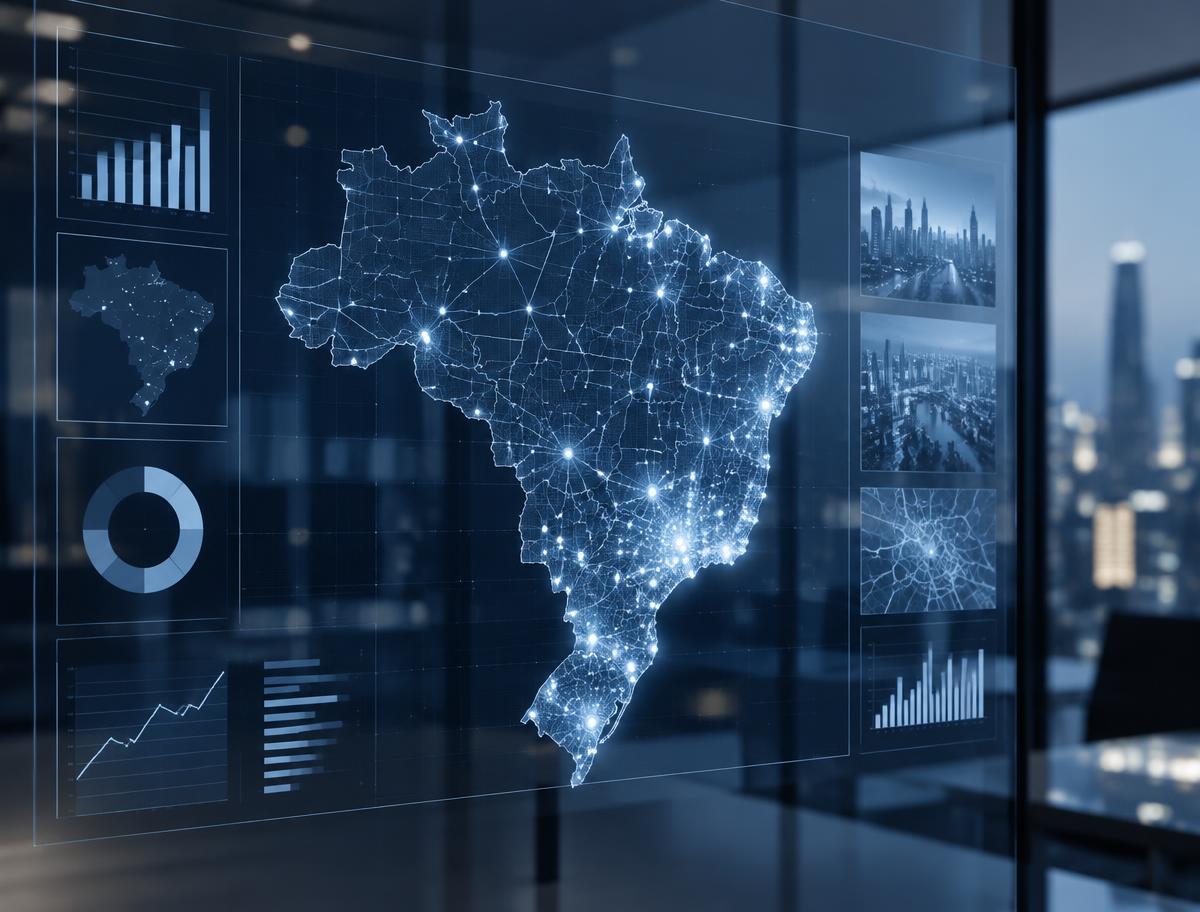 Composição visual do Mapa Resale com o território brasileiro e indicadores de mercado
