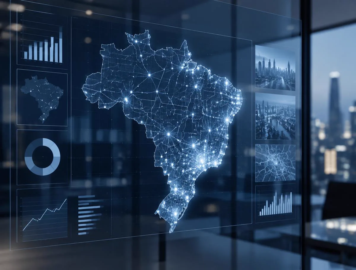 Composição visual do Mapa Resale com o território brasileiro e indicadores de mercado